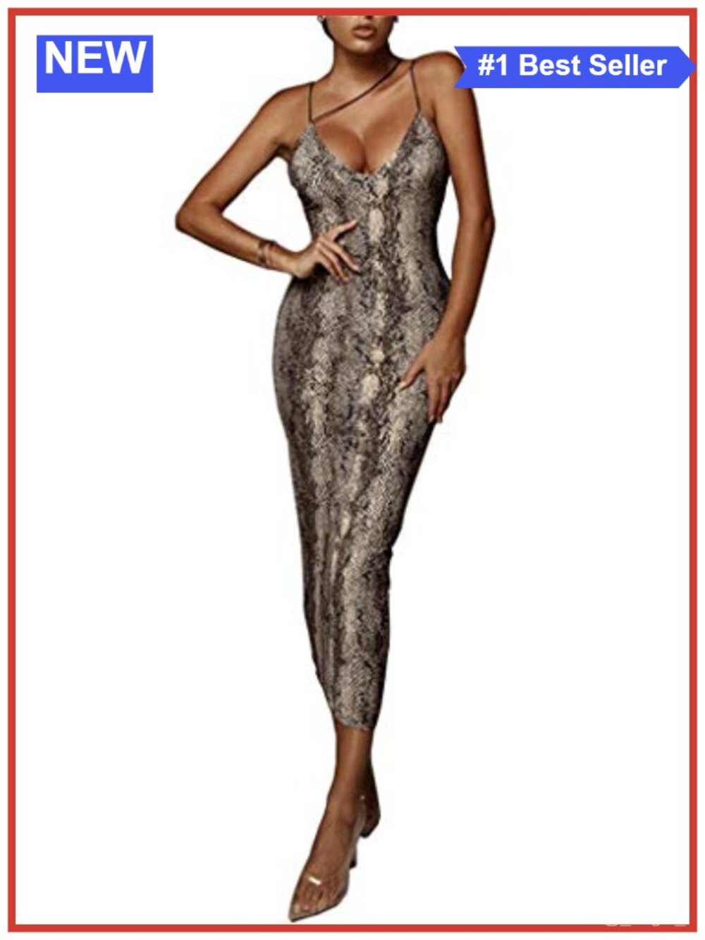 Spaghetti Strap Bodycon Midi Club Dress Deep V-Neck Asymmetrical Party